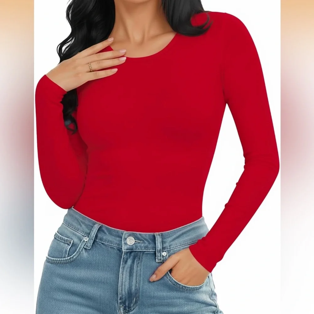 Women's Red Long Sleeve Bodysuit - Picture 2 of 8